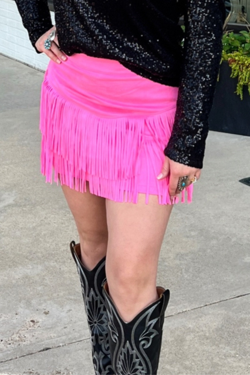 FORT WORTH FRINGE SKIRT PINK: L