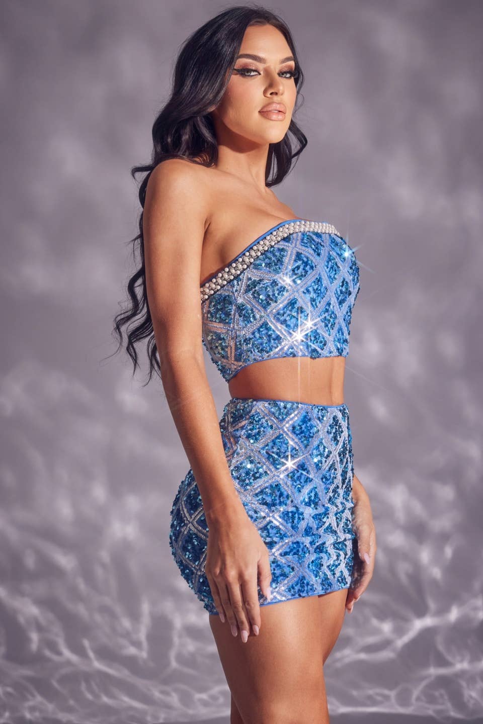 Sequin top and skirt set: Pink / S