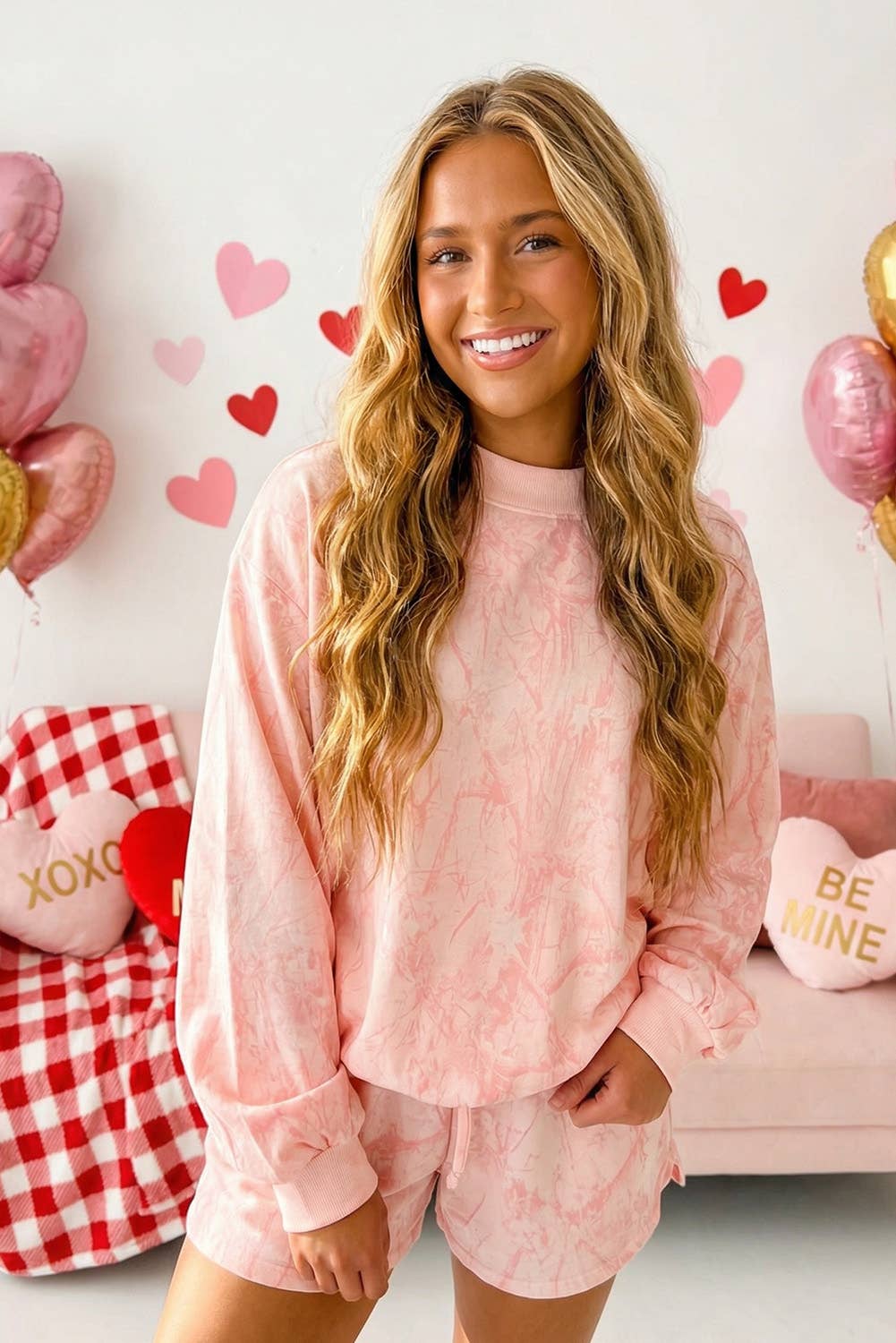 Camo Mock Neck Top and Short Set - Pink