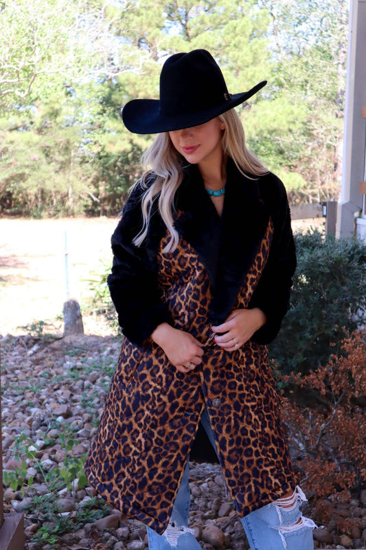 MK133 Grand Junction Fur Trim Coat - 2 Colors: Leopard / M