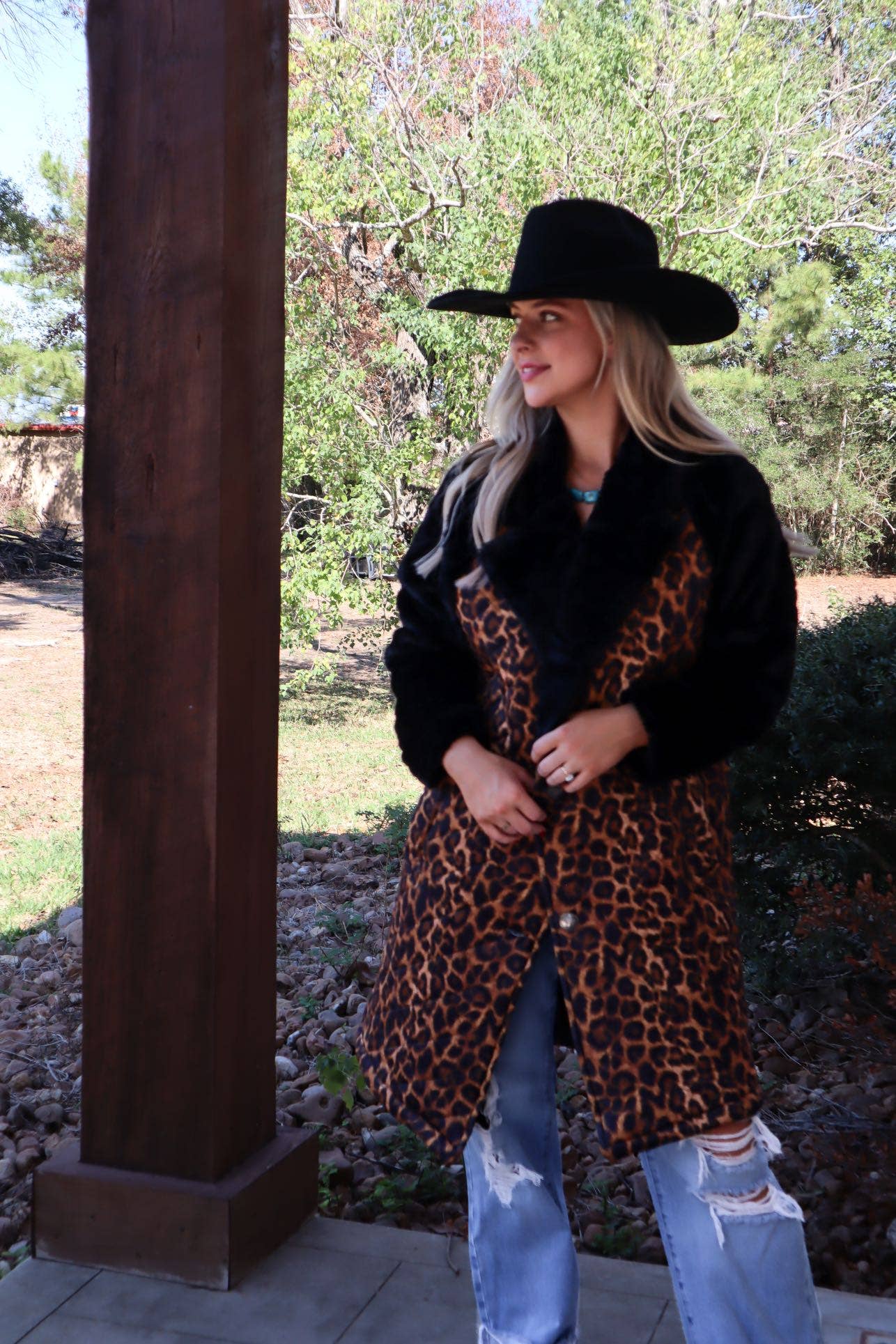 MK133 Grand Junction Fur Trim Coat - 2 Colors: Leopard / M