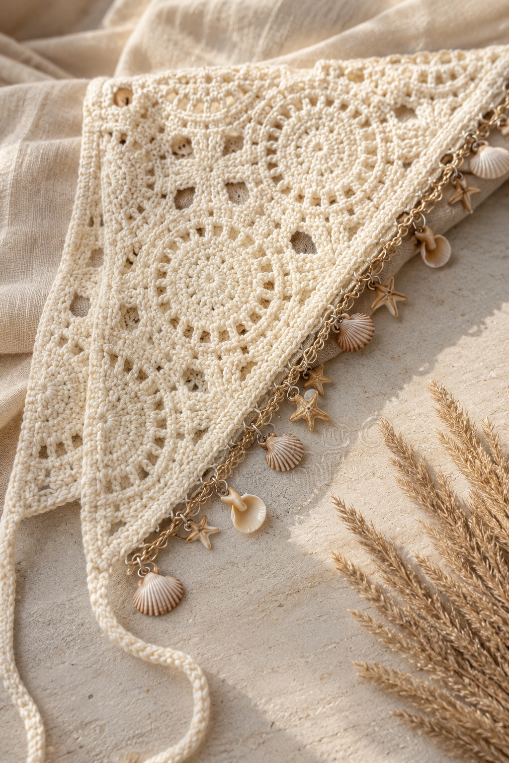 Boho Crochet Hair Bandana Coastal Resort Headscarf Kerchief