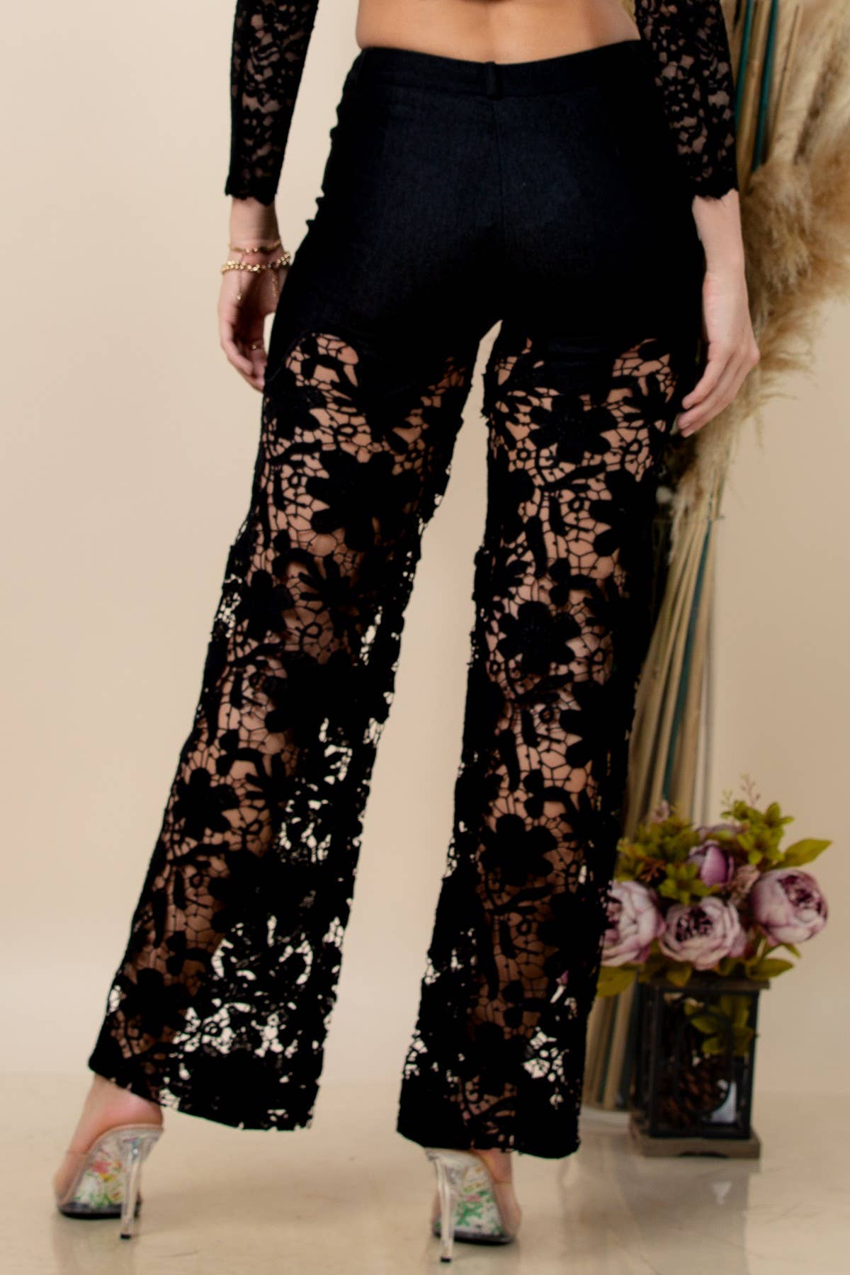 Kismet Sequin Mix Lace Sold Party Pants: Black
