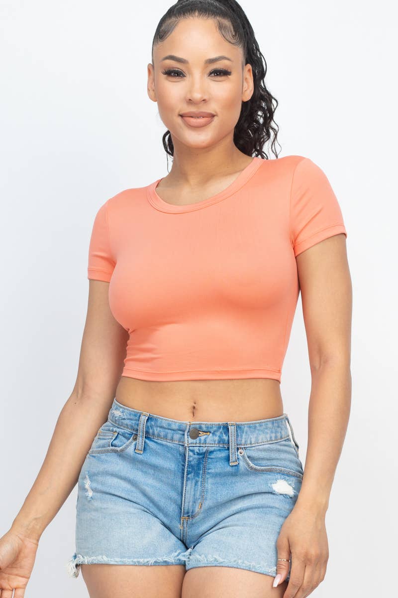 Short Sleeve Roundneck Crop Top: Dahlia / S