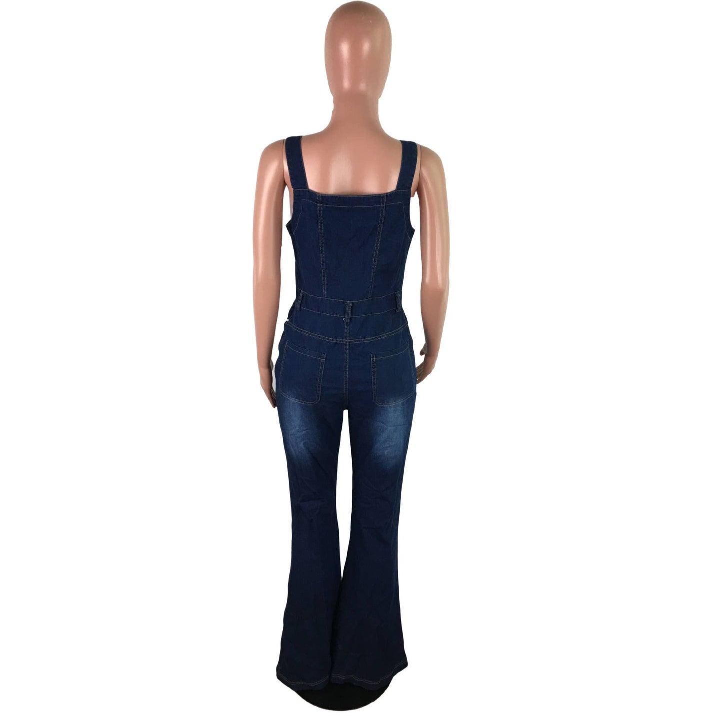 High rise Buttons denim bootcut overalls: Blue / L