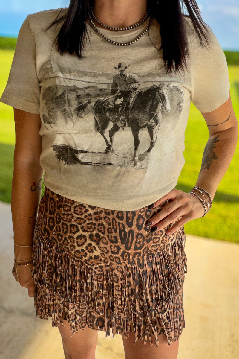 Fort Worth Fringe Skirt - Leopard: M