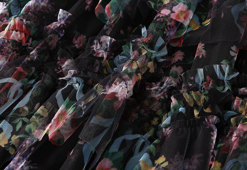 Floral tiered midi tulle skirt: Black / M