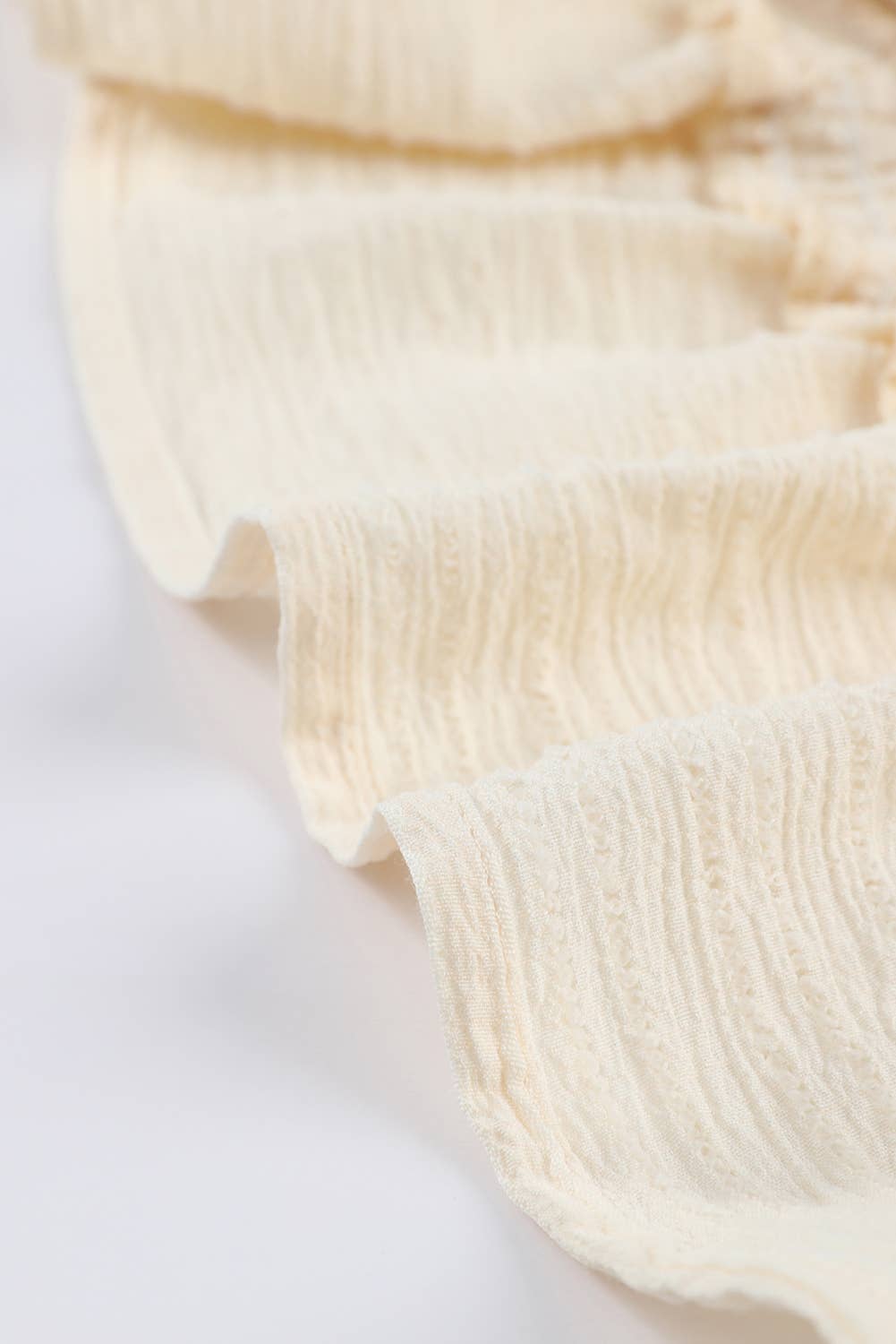 Ruffled One-shoulder Smocked Top: Apricot / 50%Polyester+45%Viscose+5%Elastane / XL