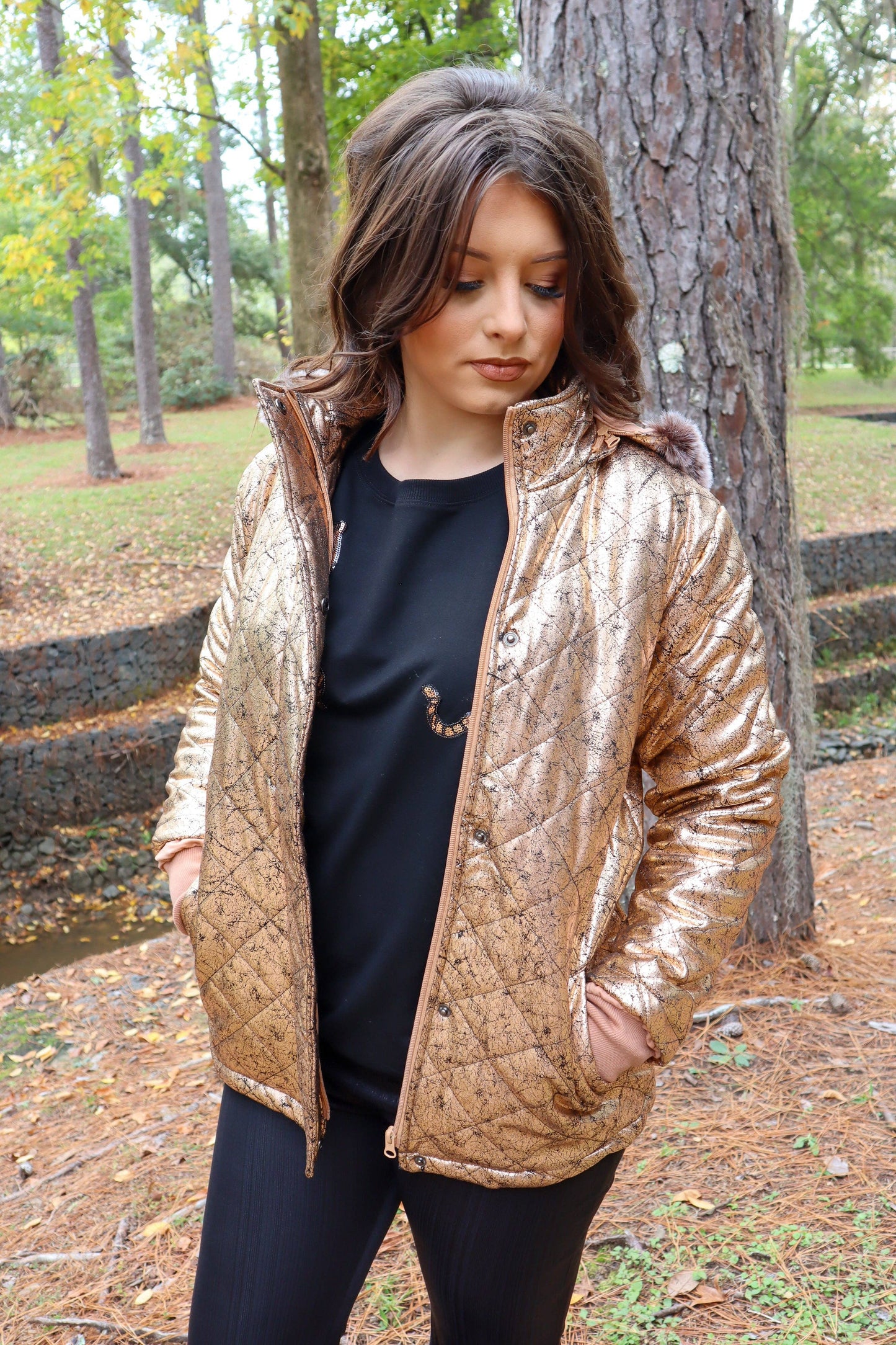 MK132 Carolina Fur Trimmed Quilted Jacket - Leopard: LEOPARD / S