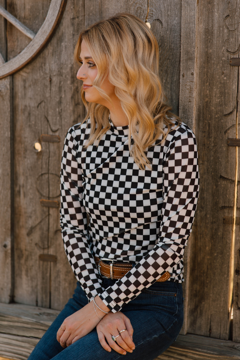 Round The Track Mesh Top -  Black and White Checkered