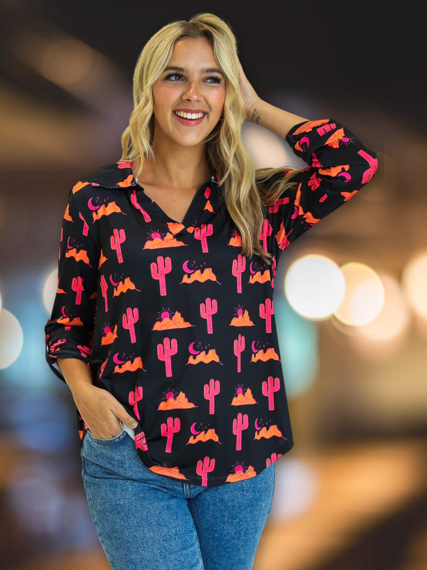 Gemma V-Neck Top, Desert Sunset: Multi / S