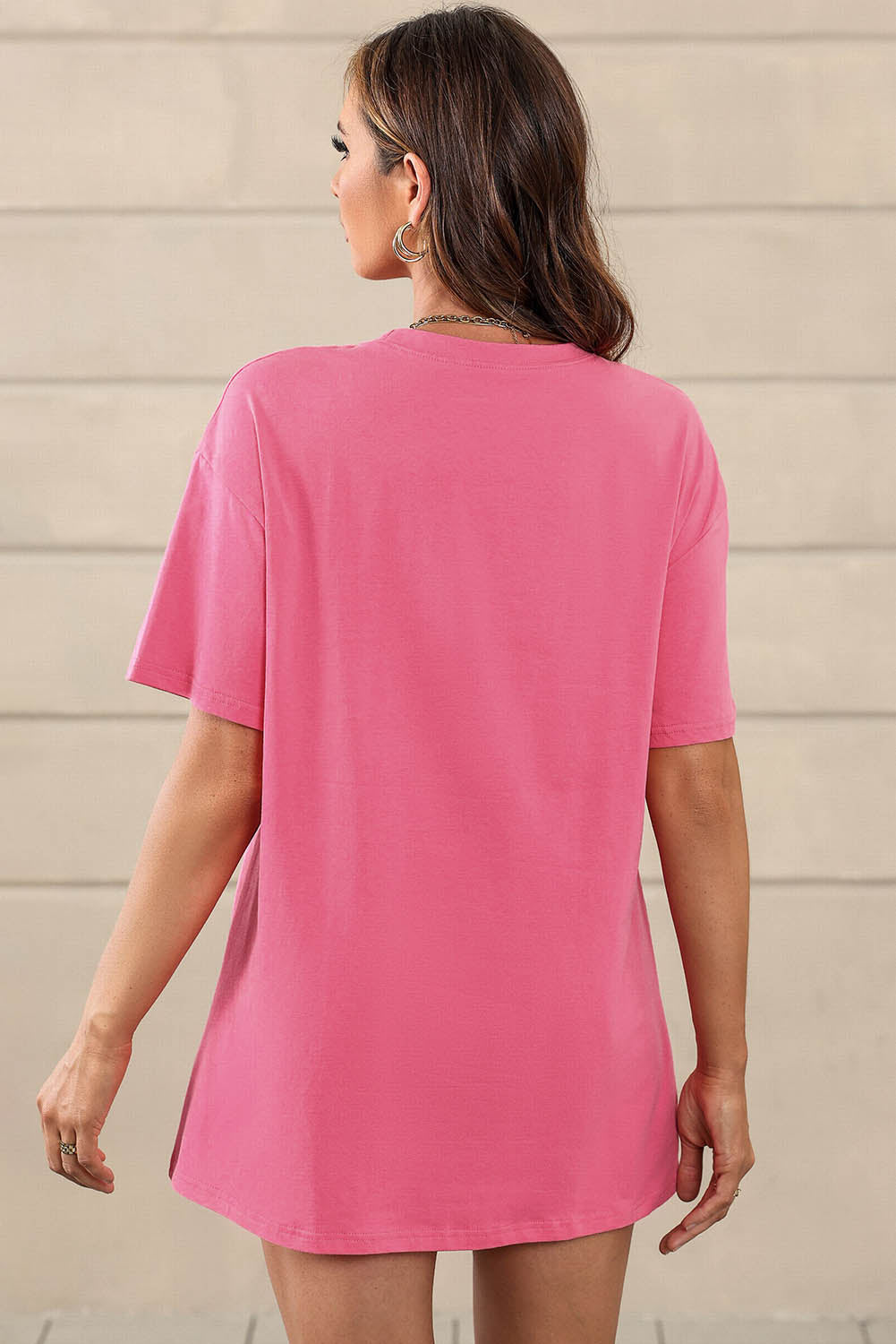Pink Guitar Slogan Letter Graphic Print Oversized Tee