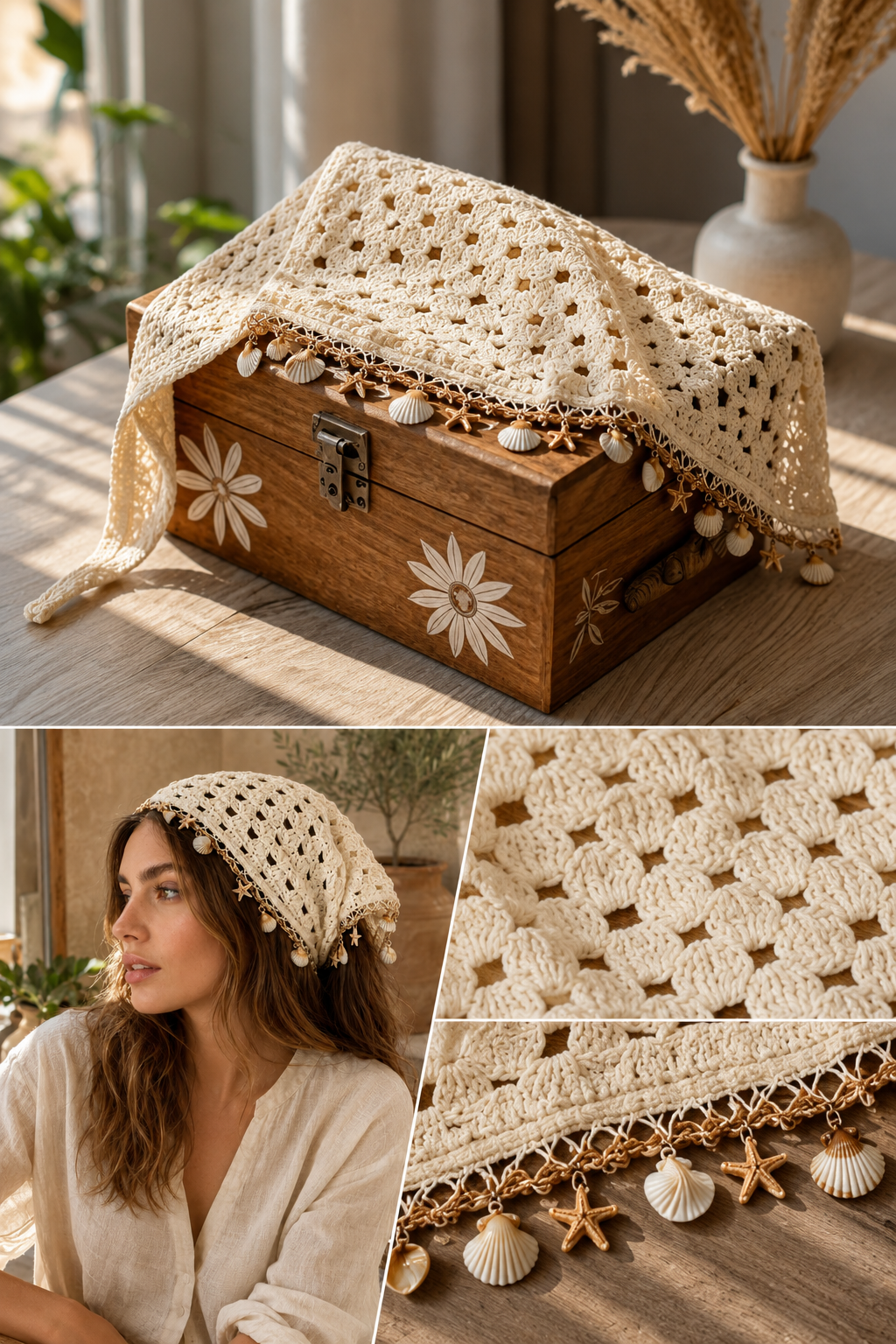Boho Crochet Hair Bandana Coastal Resort Headscarf Kerchief