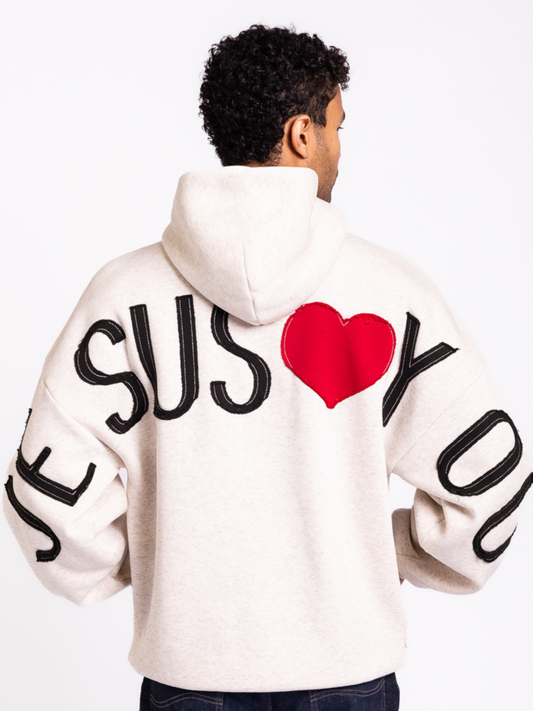 Kingdom Essential Patchwork Hoodie - Jesus Loves You Oatmeal Heather: Jesus Loves You - Oatmeal Heather / M