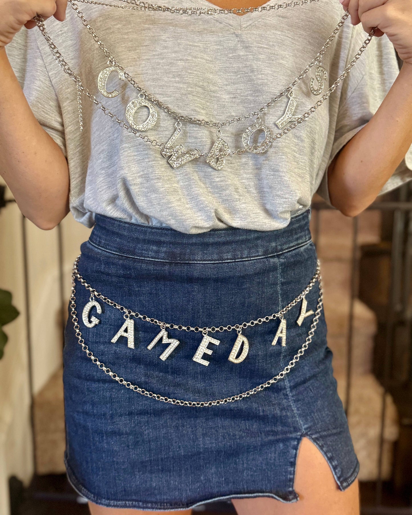 Rhinestone Chain Belt: COWBOYS