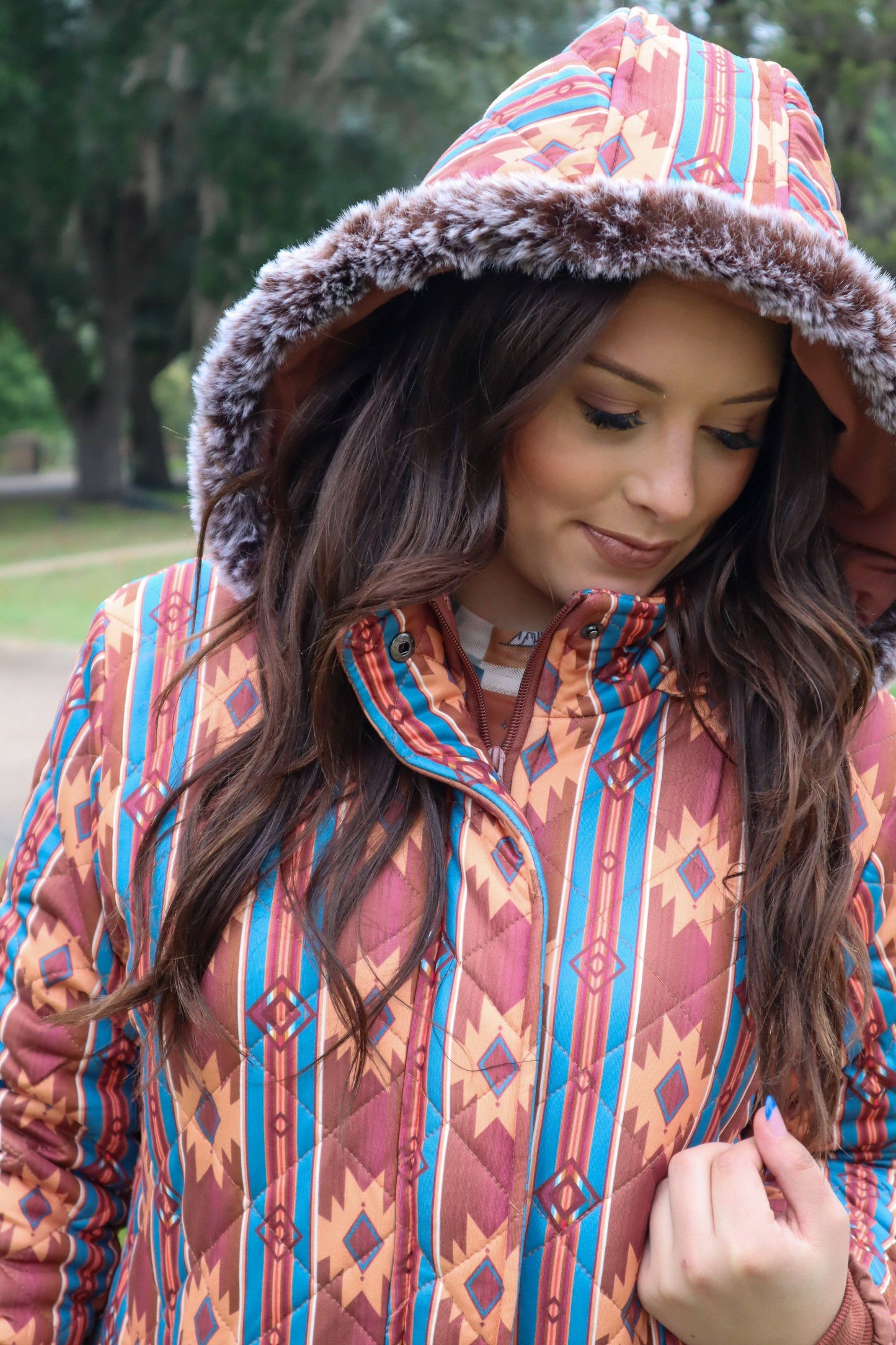 MK132 Carolina Fur Trimmed Quilted Jacket - Navy: NAVY / M