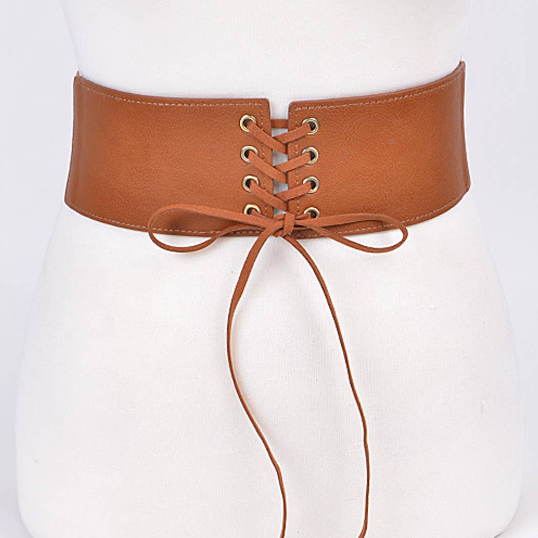 Corset Belt With Ribbon Detail: Camel