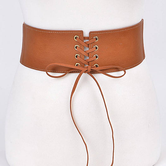 Corset Belt With Ribbon Detail: Camel