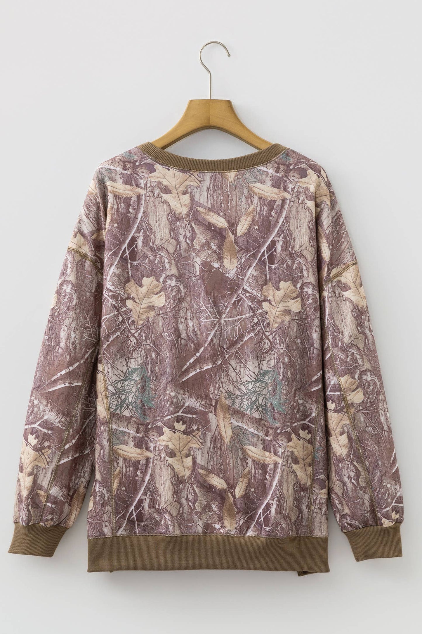 66 Abstract Camo Print Color Block Detail Sweatshirt (S-XL): Brown / M