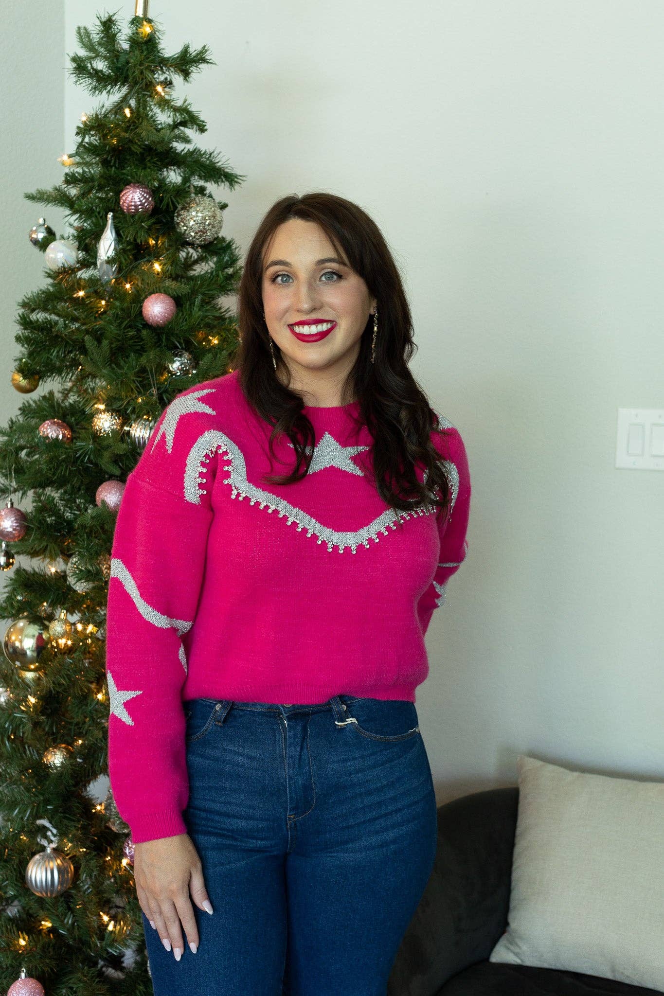 Rhinestone Wrangler Hot Pink Pullover: Hot Pink / Small