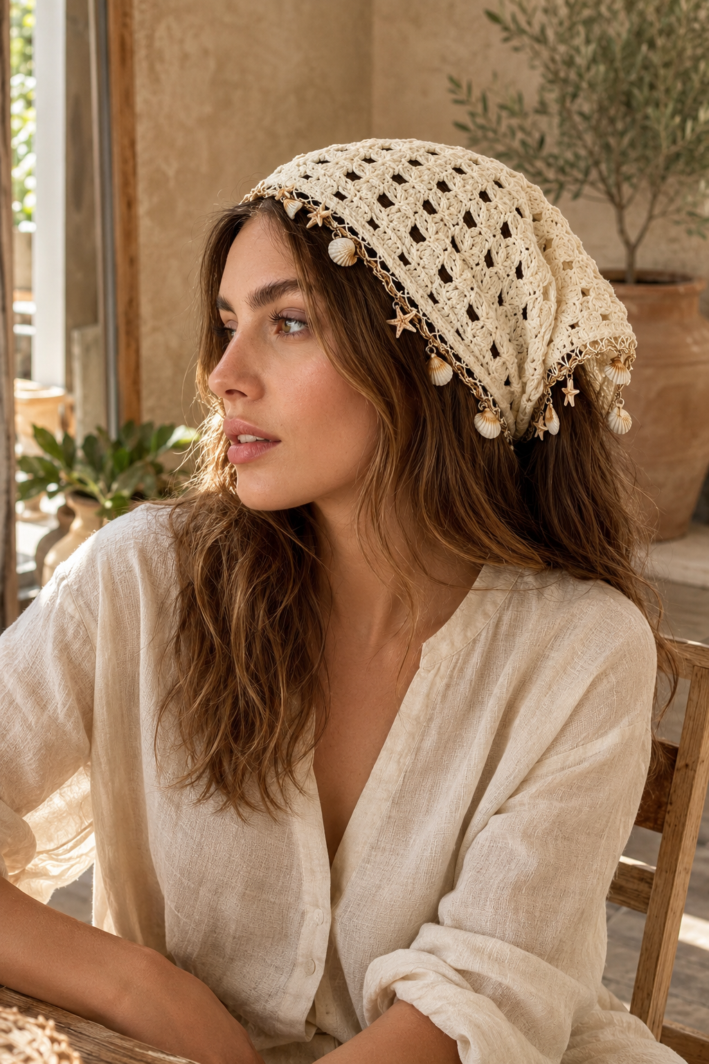 Boho Crochet Hair Bandana Coastal Resort Headscarf Kerchief