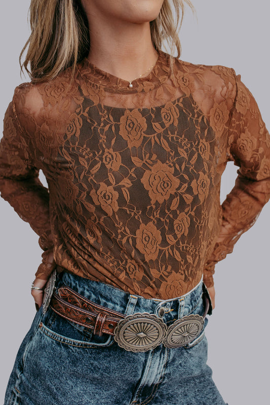MK570 Roses Lace Top: Carmel / M