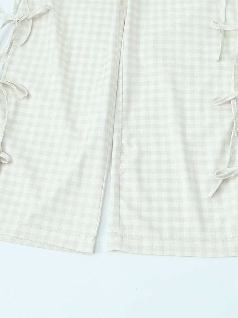 Gingham Side-Bow Pants: LIGHT BLUE / S