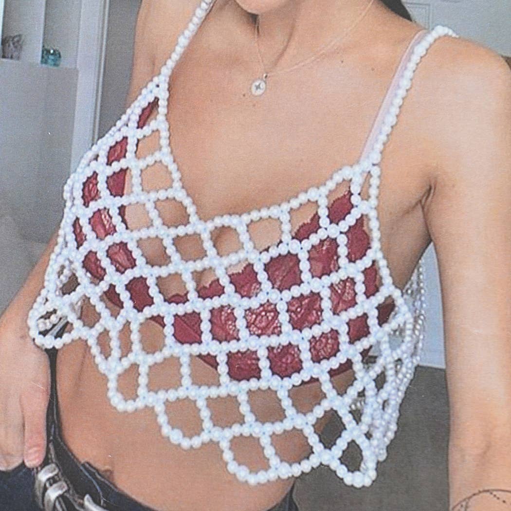 Faux Pearl Bralette: Cream