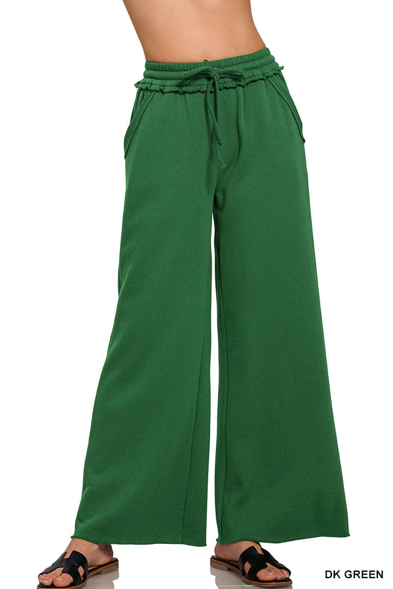 Fleece Exposed Seam Wide Leg Sweatpants - Zenana: HOT PINK-175014 / S