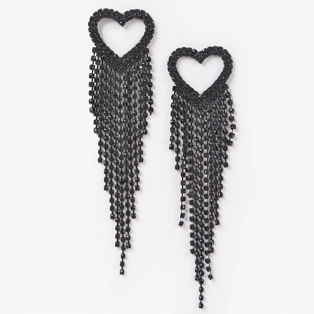 Rhinestone Heart Fringe Earring: Clear Gold