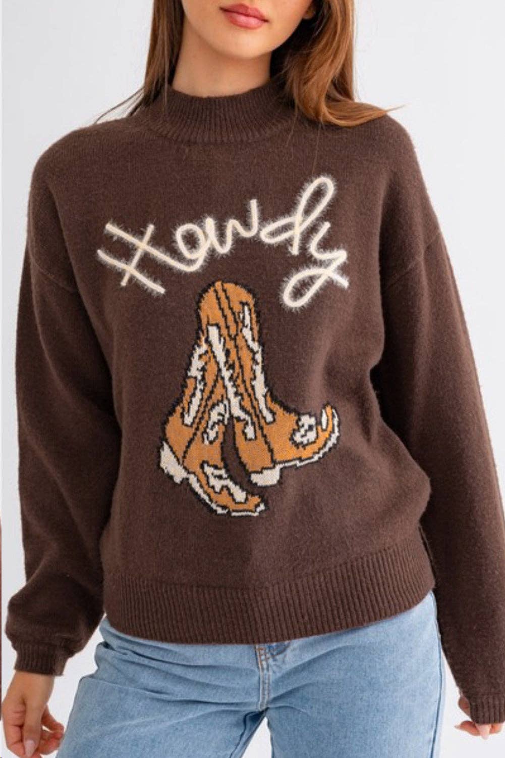 Howdy Boot Mock Neck Sweater: Coffee / S