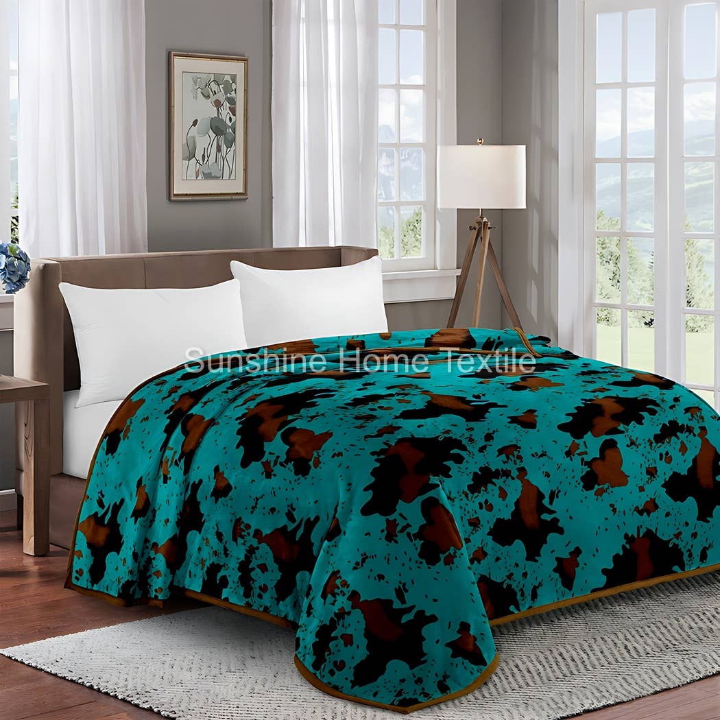 Turquoise Multicolor Cow Print King Size Super Soft Blanket