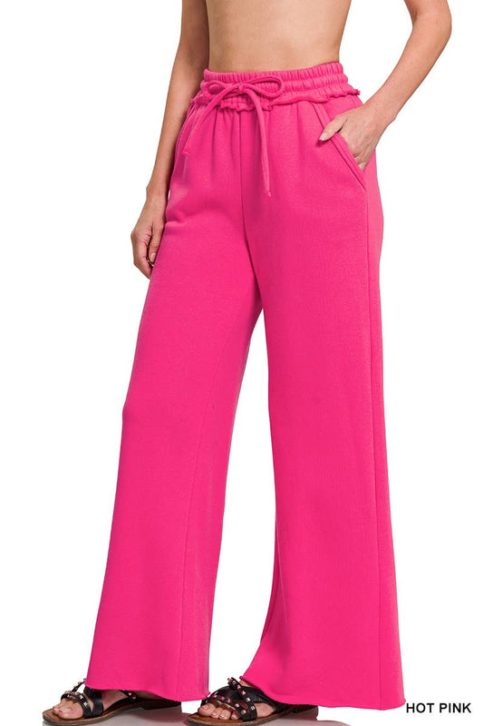 Fleece Exposed Seam Wide Leg Sweatpants - Zenana: HOT PINK-175014 / M