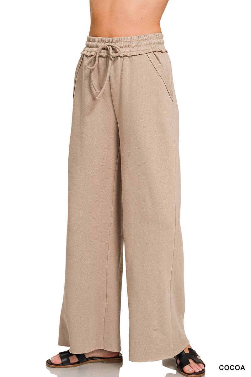 Fleece Exposed Seam Wide Leg Sweatpants - Zenana: HOT PINK-175014 / S
