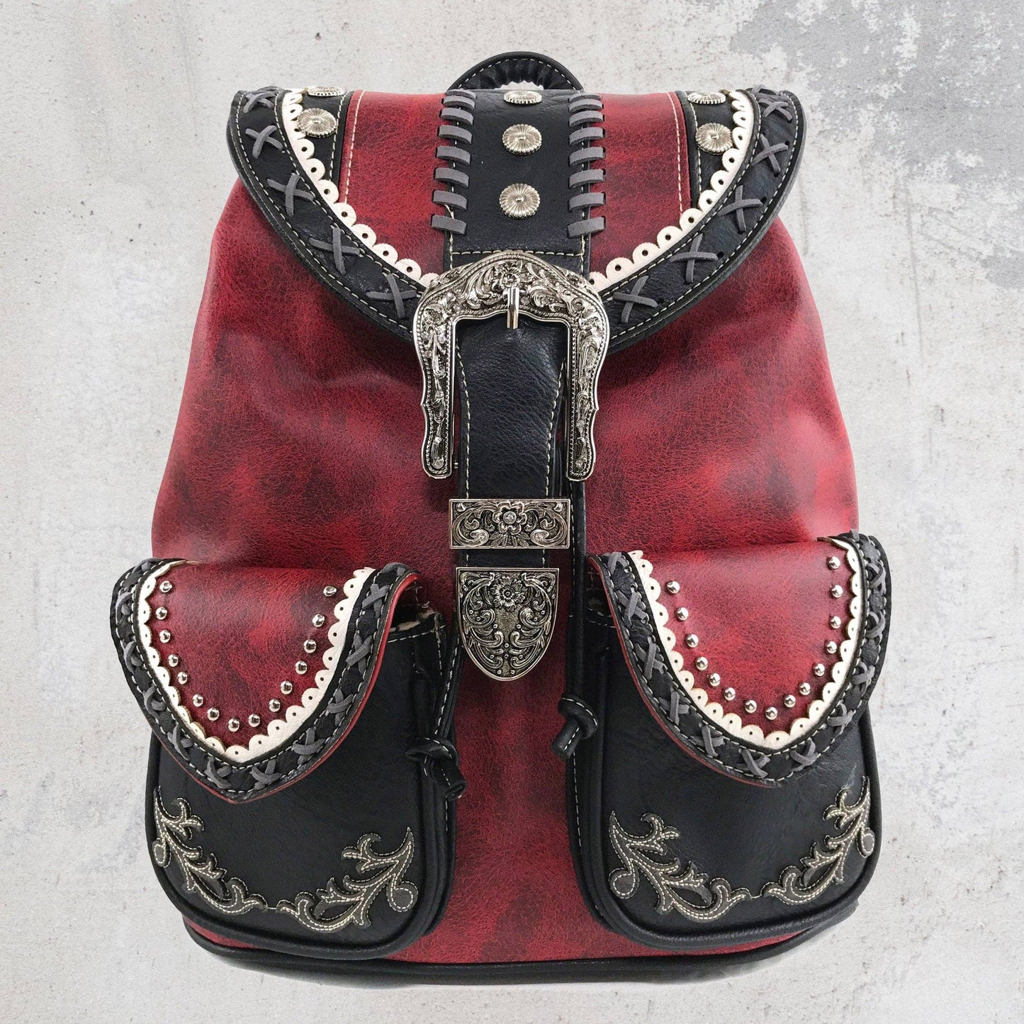 Western Leather Buckle Backpack: Tan