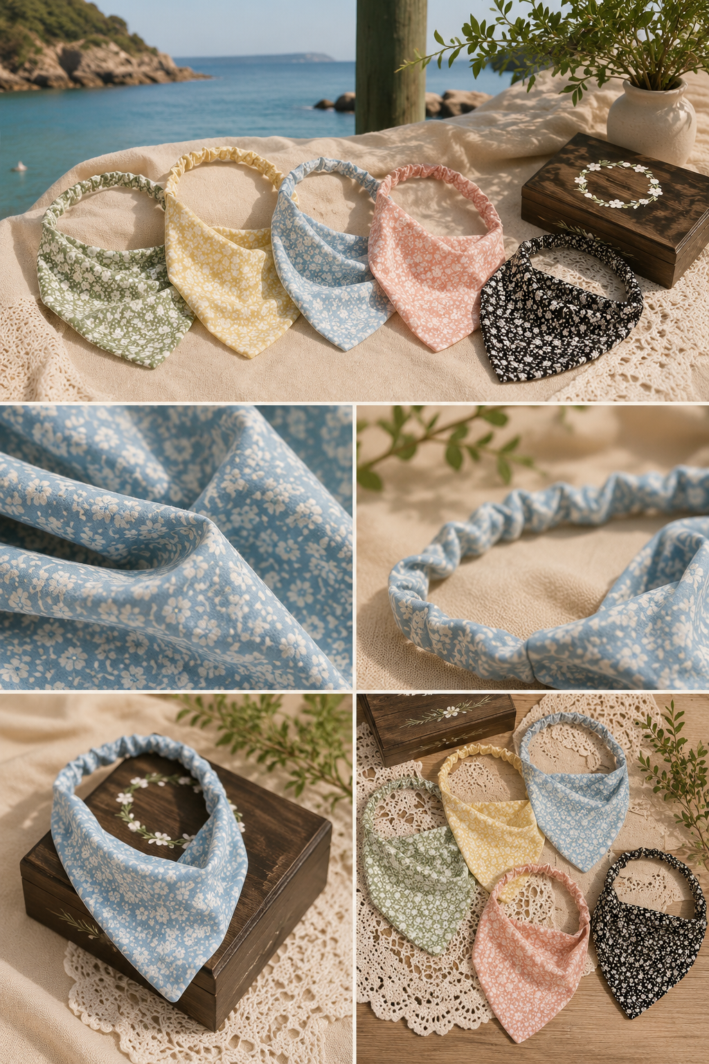 Boho Sweet Daisy Hair Kerchief | Stretch Elastic Headband: Green