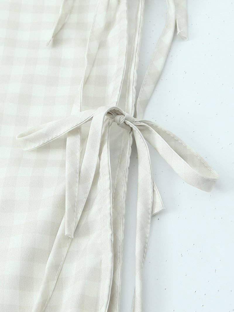 Gingham Side-Bow Pants: LIGHT BLUE / M