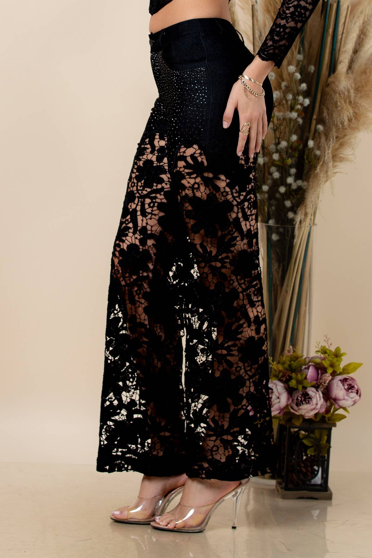 Kismet Sequin Mix Lace Sold Party Pants: Black
