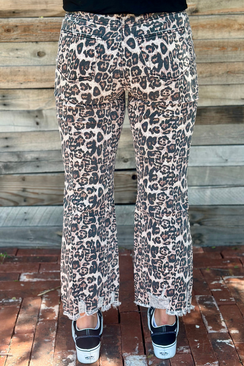 Wild Cheetah Print Distressed Ankle Jeans