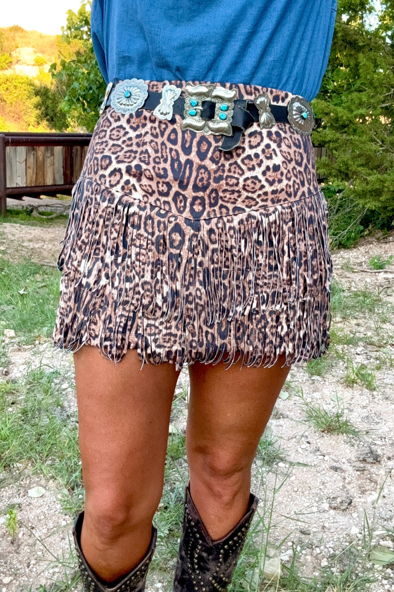 Fort Worth Fringe Skirt - Leopard: S