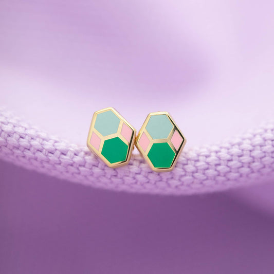 Hex Tile Earrings Green