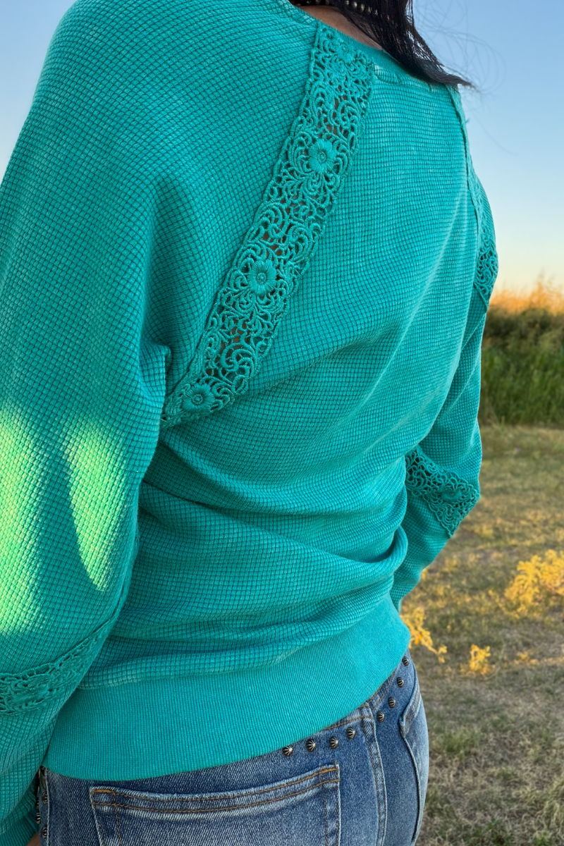 Cowgirl Chic Top - Turquoise: L