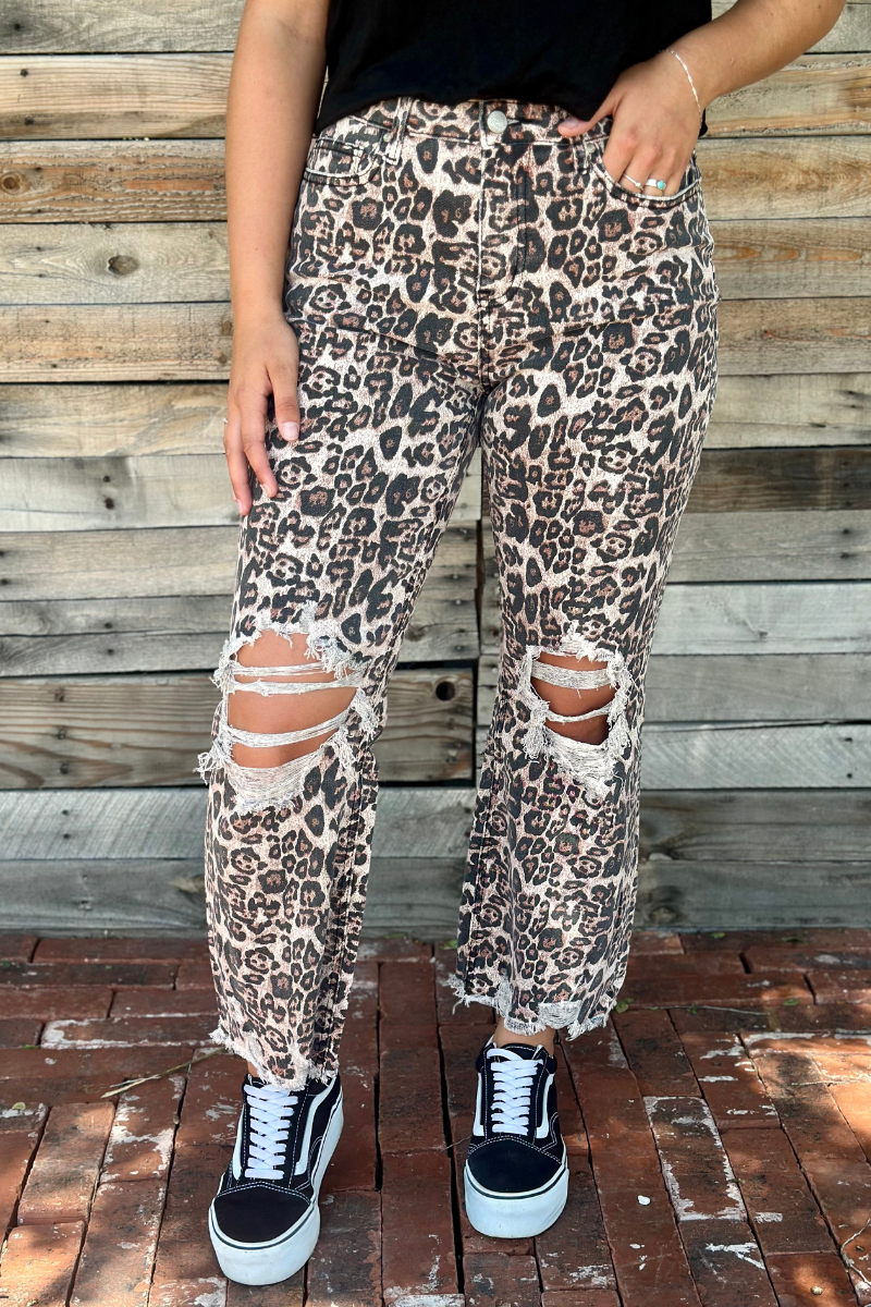Wild Cheetah Print Distressed Ankle Jeans