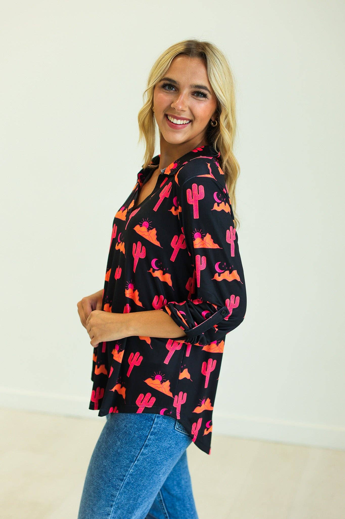 Gemma V-Neck Top, Desert Sunset: Multi / L