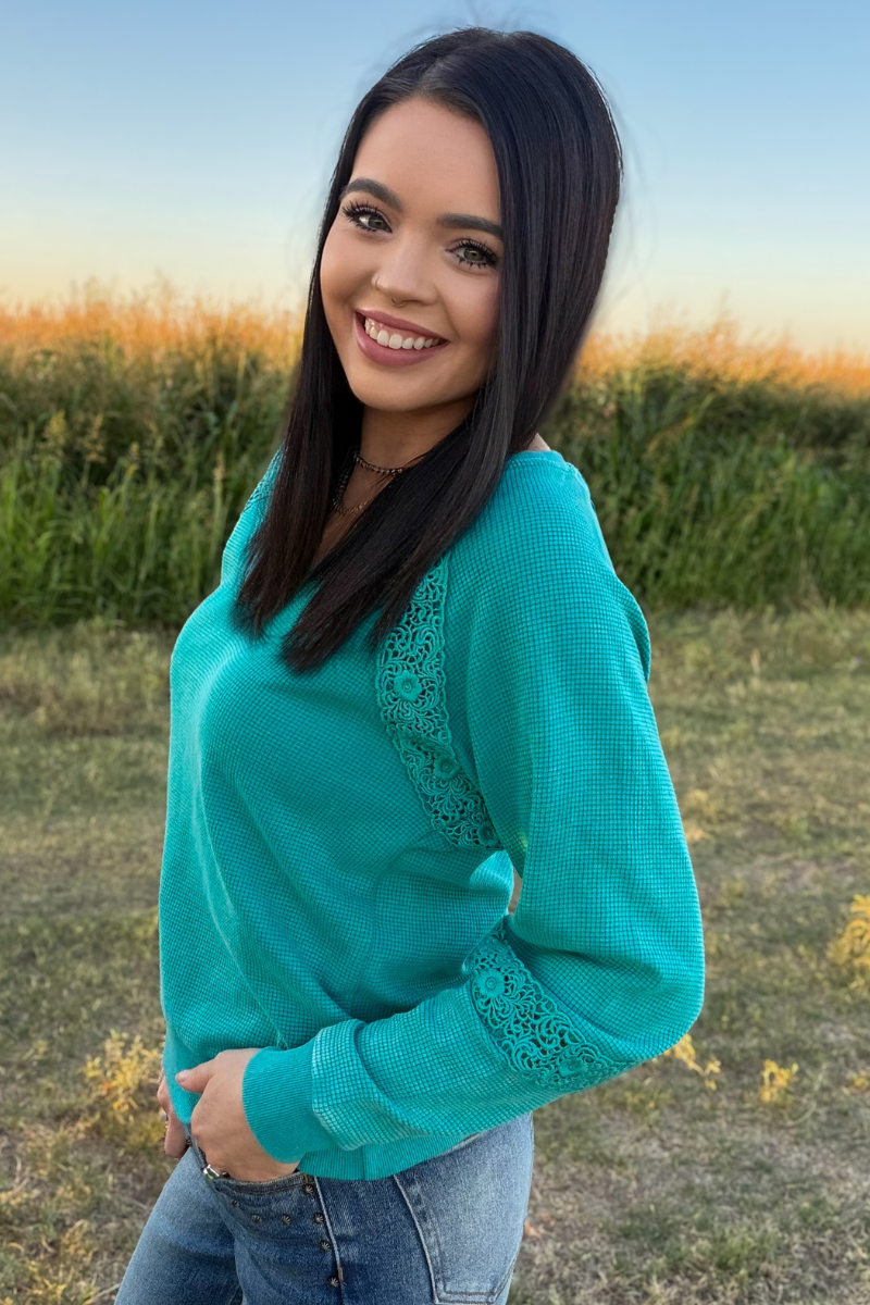 Cowgirl Chic Top - Turquoise: L