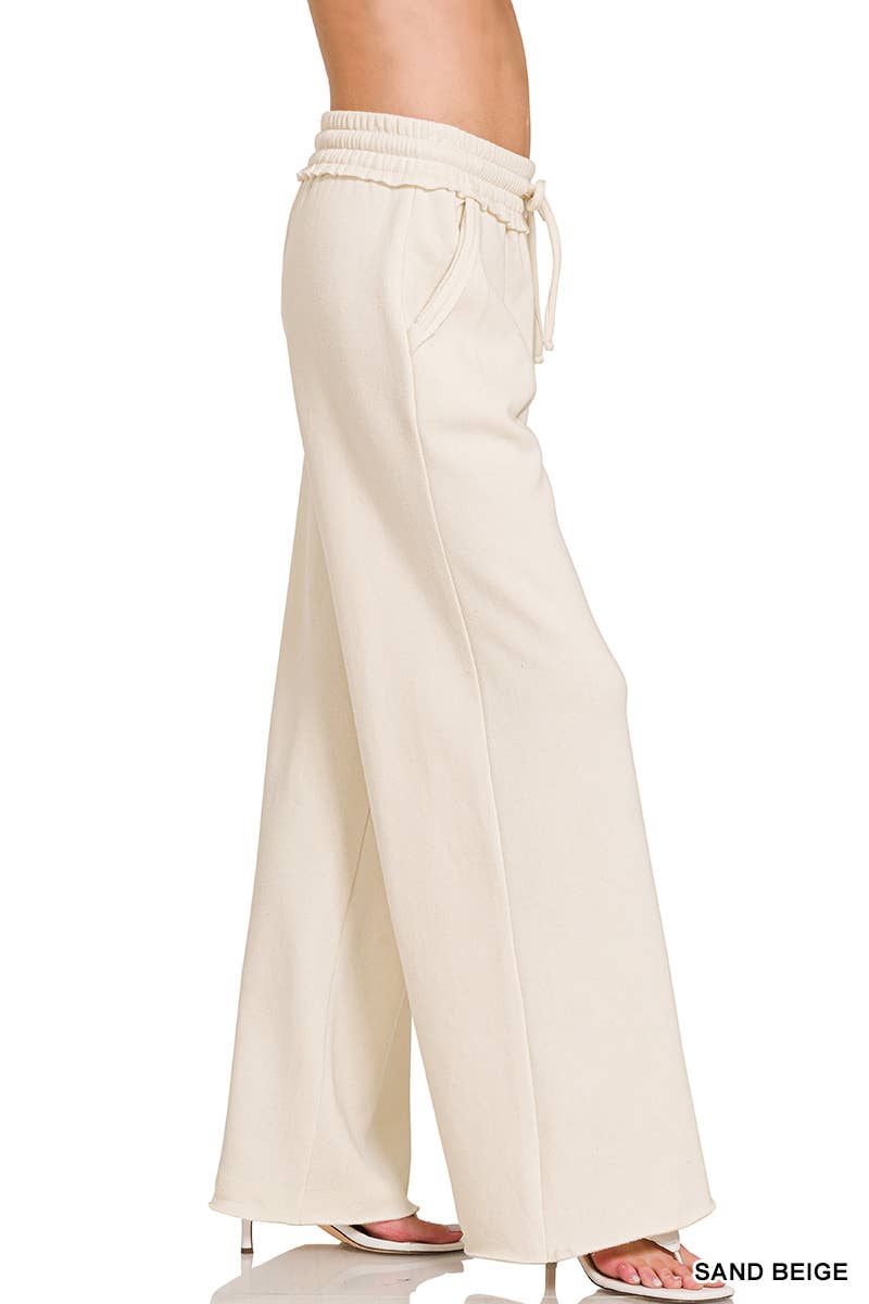 Fleece Exposed Seam Wide Leg Sweatpants - Zenana: HOT PINK-175014 / S