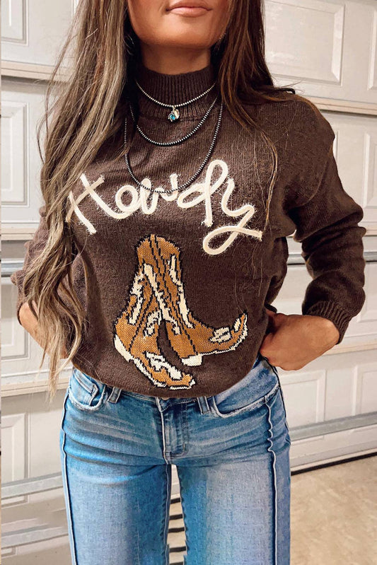Howdy Boot Mock Neck Sweater: Coffee / S