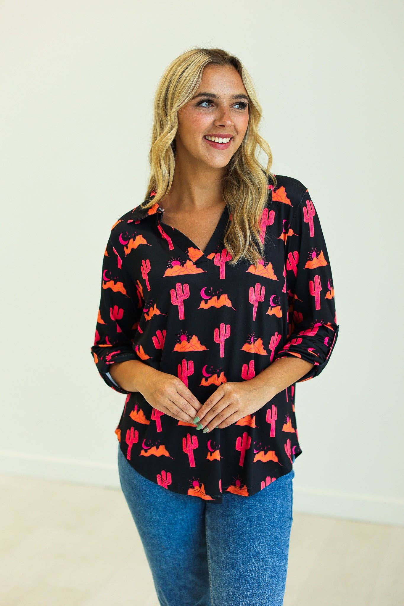 Gemma V-Neck Top, Desert Sunset: Multi / M
