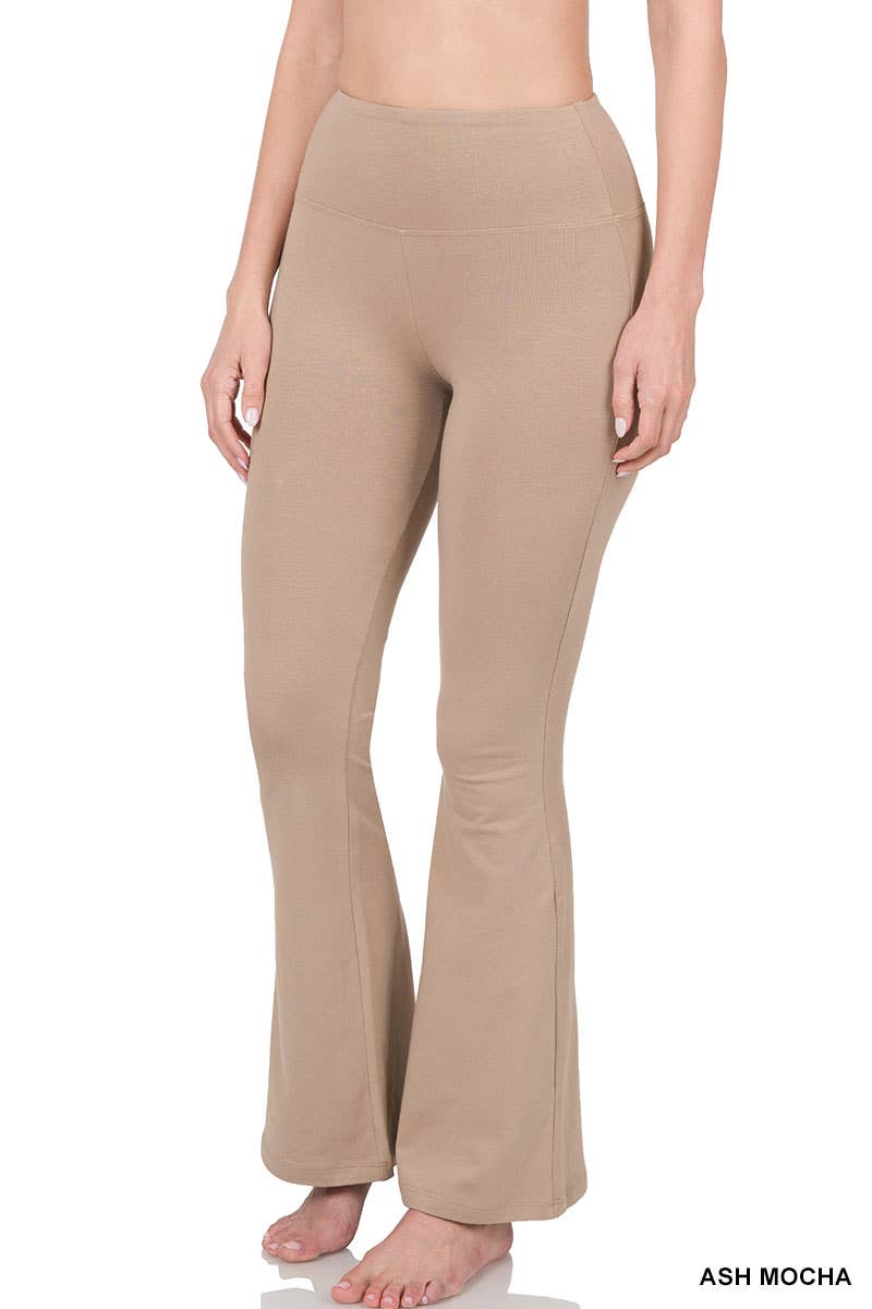 Wide Waistband Cotton Yoga Pants - Zenana: BROWN-185509 / L