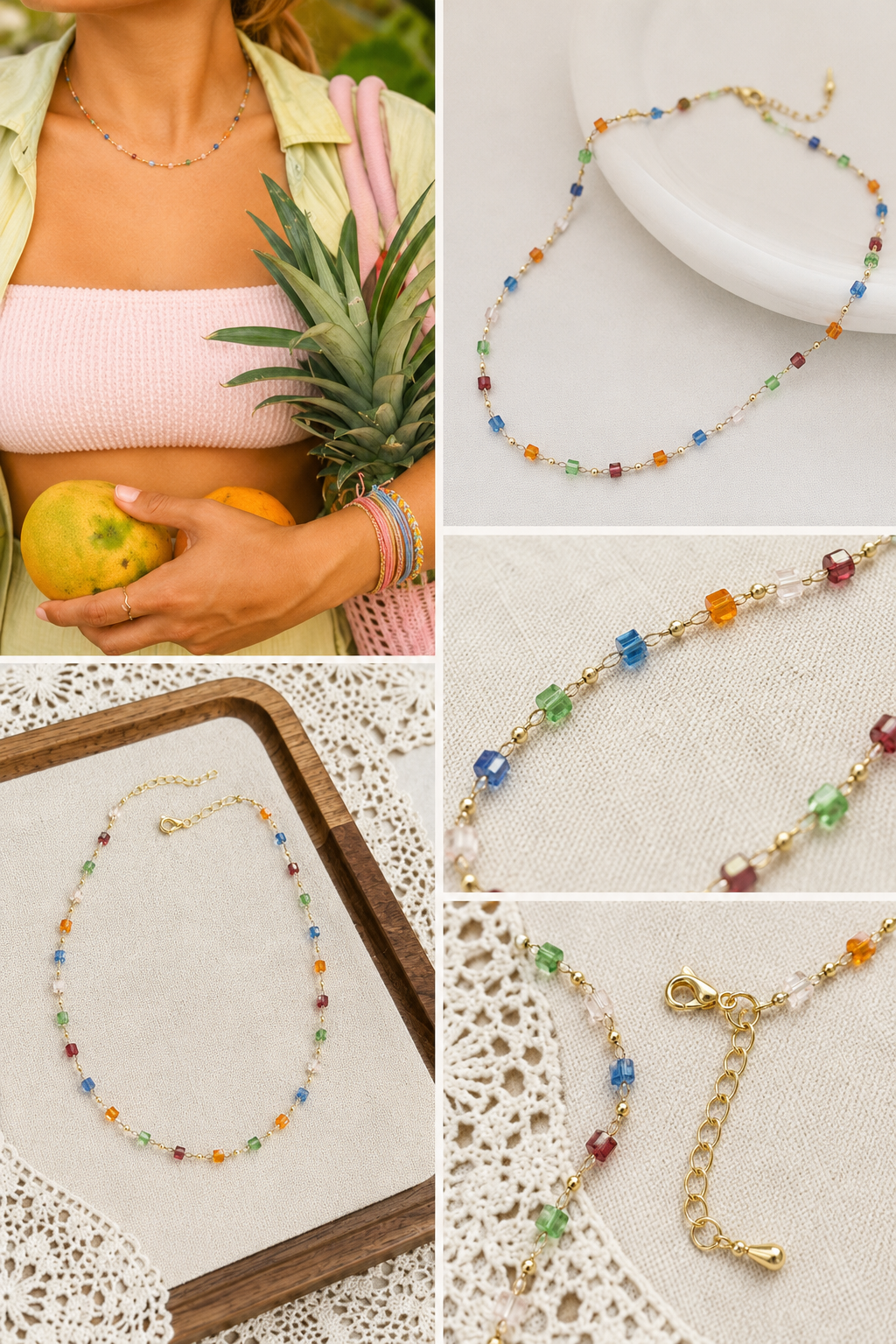 Dainty Rainbow Crystal Choker - Waterproof Beach Chain